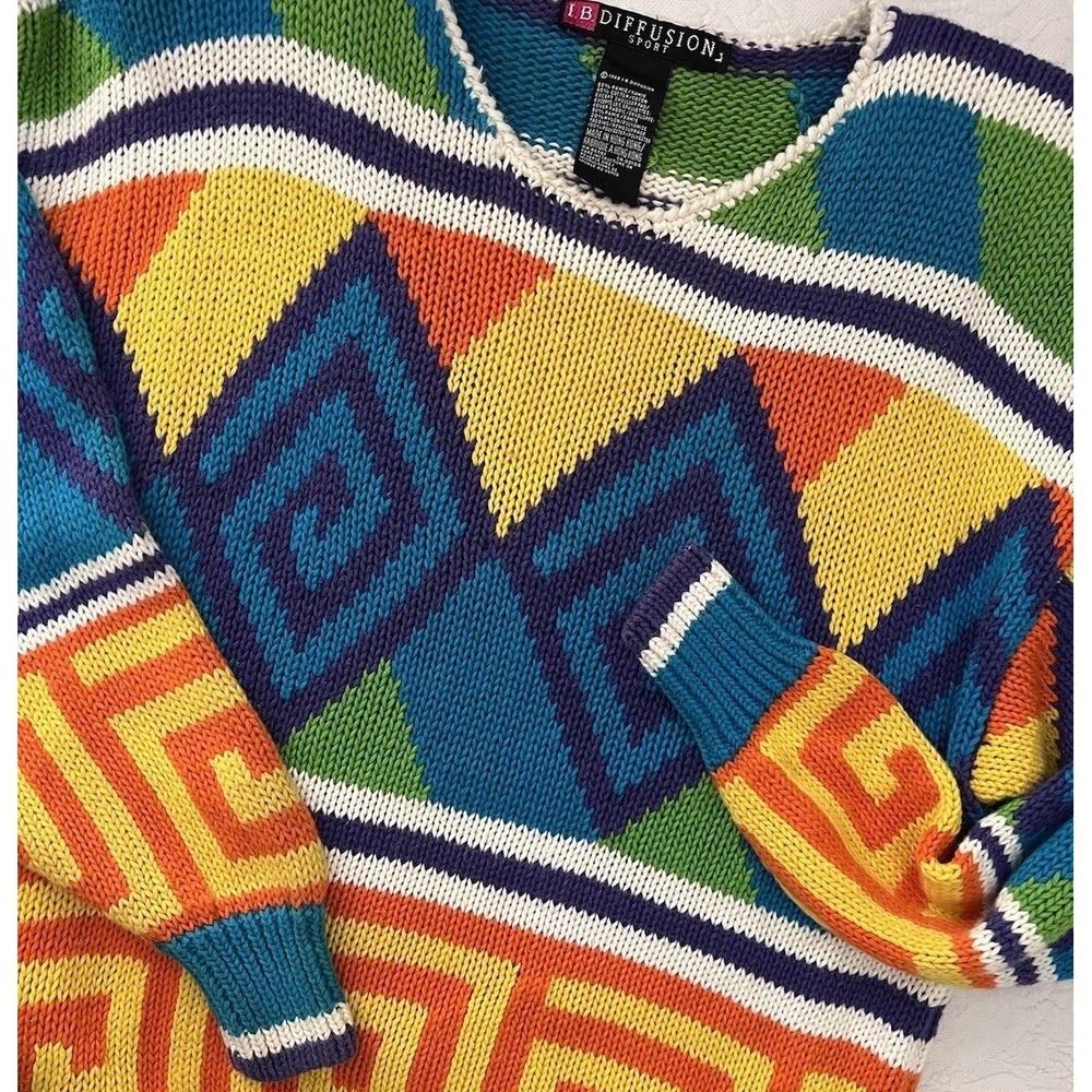 Vintage 1980's IB Diffusion Geometric Sweater Colorful Women's Pullover‎ Aztec